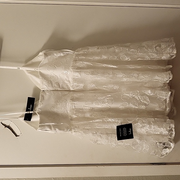 Lulu's Radiant Desires White Embroidered Sequin Mini Skater Dress. Size L - Picture 6 of 10